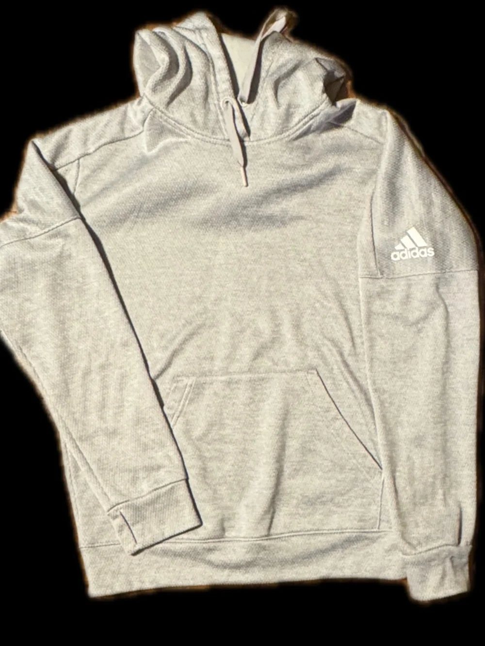 (S) ADIDAS CLIMAWARM LIGHT GRAY HOODIE W/ THUMBHOLE EMBLEM ON SLEEVE
